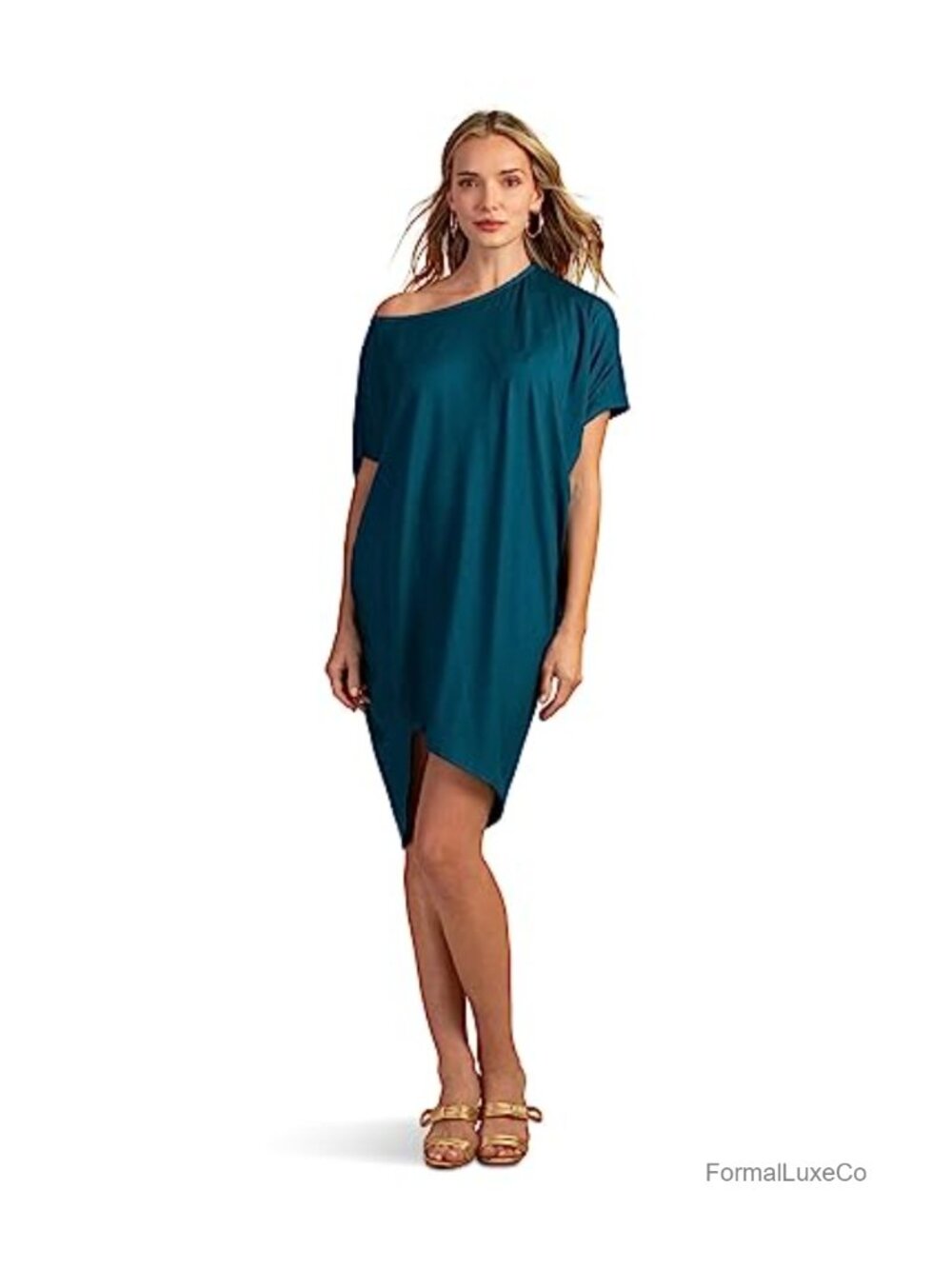 Asymmetrical Drapey Dress One Shoulder Casual Knee Length